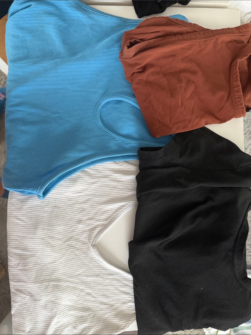 Set of Ribbed Tank Tops in Blue, White, Black & Rust